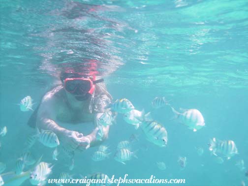 Craig feeding the fish at Coki Point