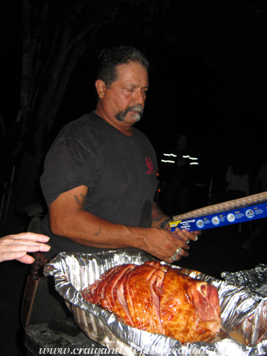 Biker John glazes the ham Biker John glazes the ham